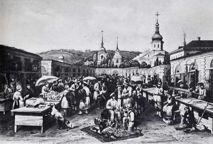 Рынок на Подоле. Худ. М. Сажин. 1840-е