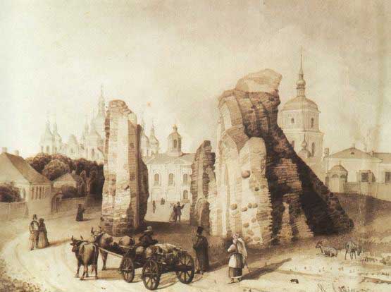 Развалины Золотых ворот. Рис. М. Сажина. Кон. 1840-х
